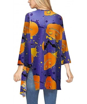 Floral Cover Up Cardigan Loose Kimono for Women Casual Tops Blouse Capes - Halloween Purple - CR18YSYAYXA $12.64-Cover-Ups