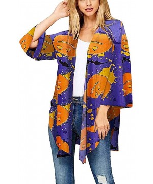 Floral Cover Up Cardigan Loose Kimono for Women Casual Tops Blouse Capes - Halloween Purple - CR18YSYAYXA $12.64-Cover-Ups