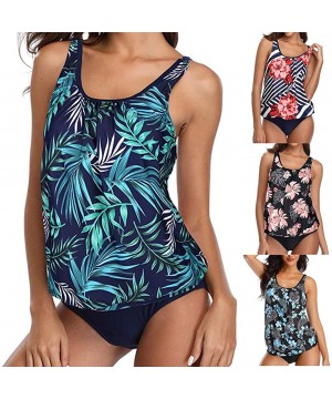 Women Two Piece Swimsuit High Neck Floral Printed Racerback Tankini Sets Tummy Control Swimwear Bathing Suits 02 Green - C019...