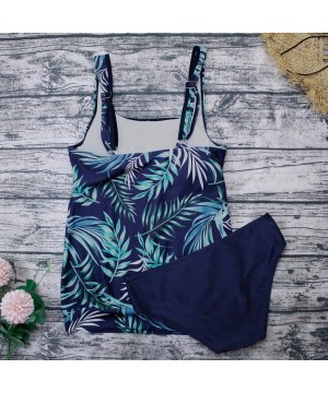 Women Two Piece Swimsuit High Neck Floral Printed Racerback Tankini Sets Tummy Control Swimwear Bathing Suits 02 Green - C019...