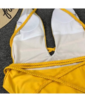 Womens Sexy Deep V Neck High Waist Multi-Way Bandage One Piece Swimsuits Swimwear - Yellow - CN18ROSAHE4 $16.48-Sets