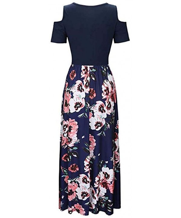 Women Casual Dresses Womens Elegant O Neck Floral Printed Maxi Dress Short Sleeve Cocktail Party Long Dress Navy - C418DYI76N...