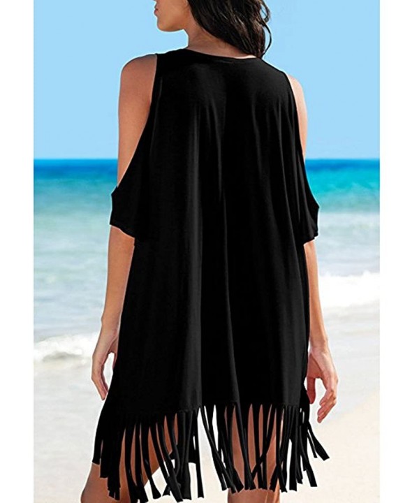 Women Summer Skirts Loose Tassel Letters Print Strapless Swimwear Bikini Smock Cover-UPS Beach Mini Dress - Black - CX18C57M0...