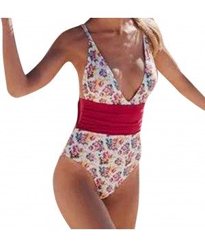 Monokini Swimsuits for Women Fashion Deep V Neck One Piece Printed Ruffle Edge Bathing Suits Sexy Beachwear Z1 red - CI19CG4Y...