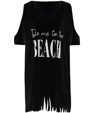 Women Summer Skirts Loose Tassel Letters Print Strapless Swimwear Bikini Smock Cover-UPS Beach Mini Dress - Black - CX18C57M0...