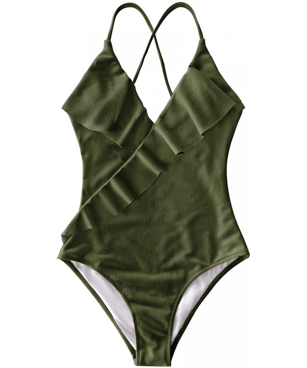 Women's Happy Ending Solid One-Piece Swimsuit Beach Swimwear Bathing Suit - Green - C9193DZ23XD $31.12-One-Pieces