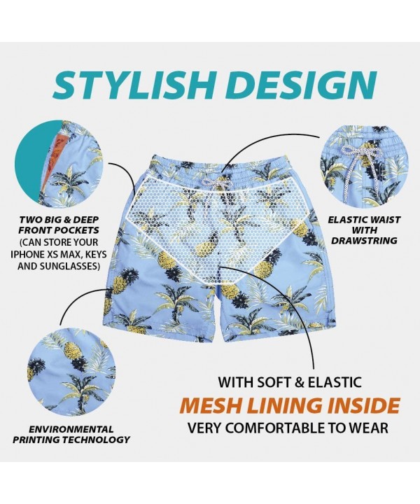 Men's Swim Trunks Quick Dry Mesh Lining Swimming Beach Surfing Shorts Bathing Wear - Blue Pineapple - CM18W70ZMY9 $18.55-Trunks