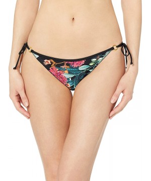 Women's Brasilia Tie Side Cheeky Bikini Bottom Swimsuit - Cleo Black Floral Rib - CY18Q6XN9M2 $47.88-Bottoms