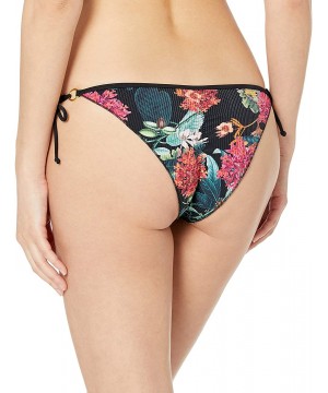 Women's Brasilia Tie Side Cheeky Bikini Bottom Swimsuit - Cleo Black Floral Rib - CY18Q6XN9M2 $47.88-Bottoms