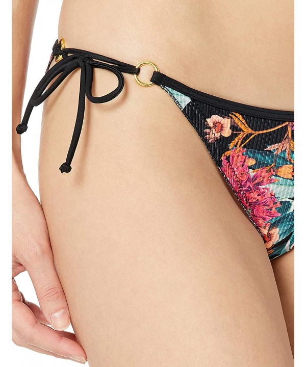 Women's Brasilia Tie Side Cheeky Bikini Bottom Swimsuit - Cleo Black Floral Rib - CY18Q6XN9M2 $47.88-Bottoms