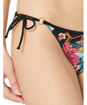 Women's Brasilia Tie Side Cheeky Bikini Bottom Swimsuit - Cleo Black Floral Rib - CY18Q6XN9M2 $47.88-Bottoms