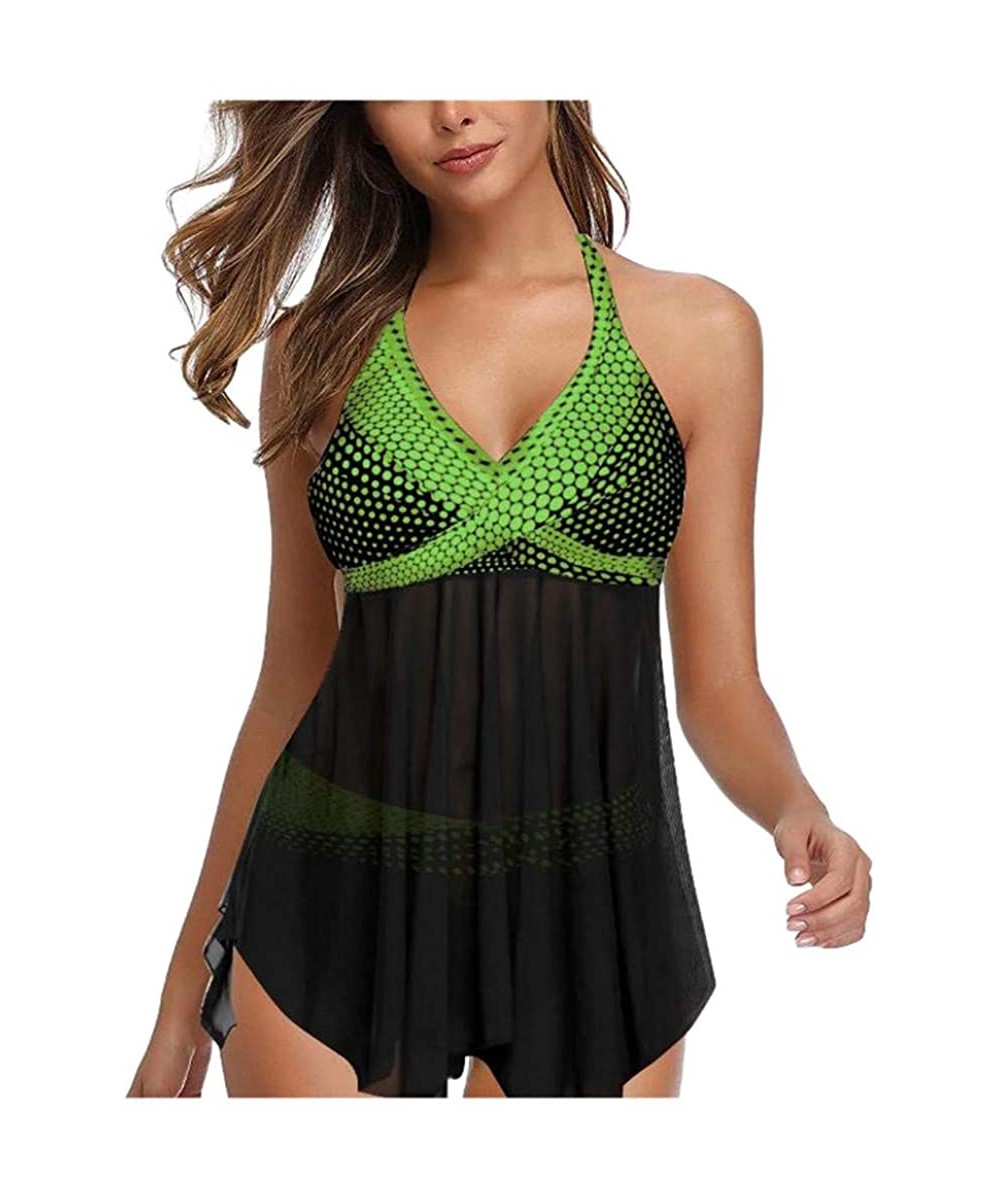 Plus Size Swimsuits for Women Two Piece Halter Tankini Set Swimwear Twist Front Beachwear Bathing Suit - Green - CZ197KYL7I4 ...