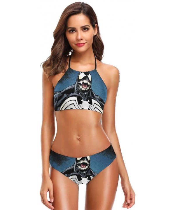 Women's Vintage Venom Design Printing High-Waisted Halter Swimwear and Bathing Beach Bikini - X-2XL - Black - CU18TKSHI3Y $32...