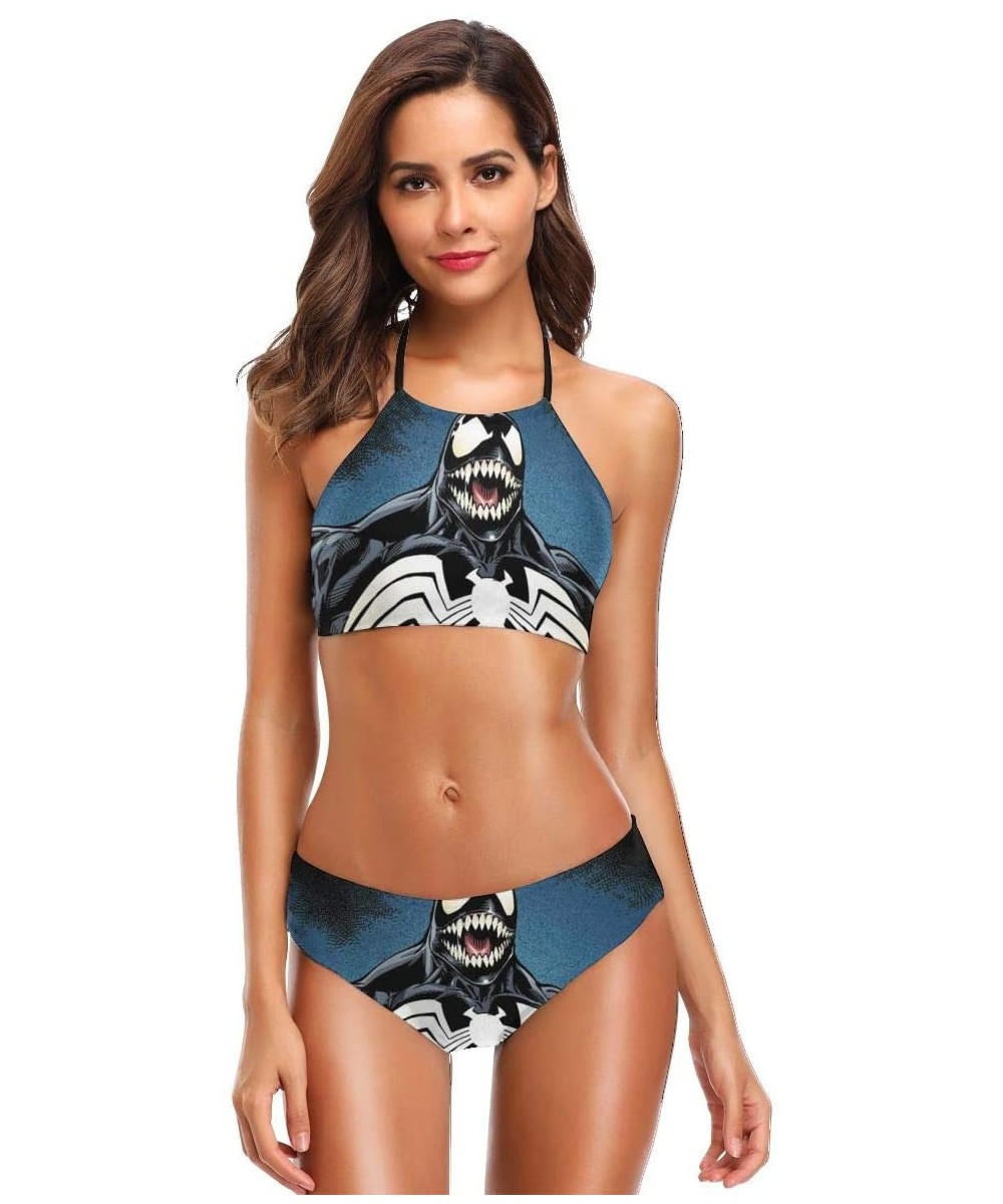 Women's Vintage Venom Design Printing High-Waisted Halter Swimwear and Bathing Beach Bikini - X-2XL - Black - CU18TKSHI3Y $32...