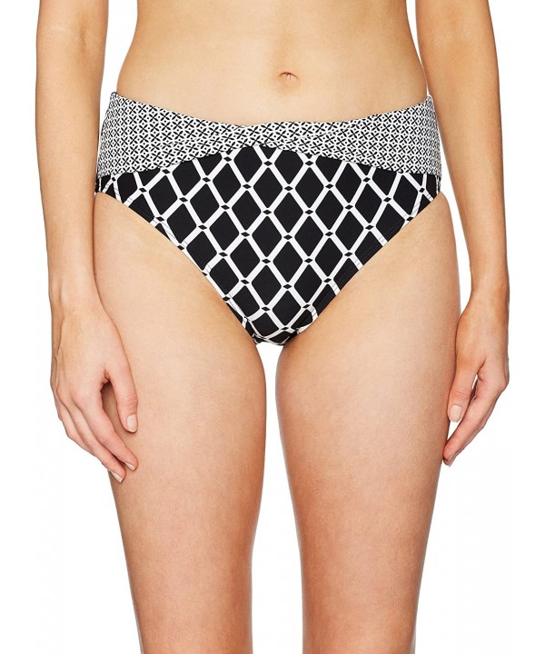 Women's High Waisted Adjustable Foldover Bikini Bottom - Lattice Black/White - C3182ENKHOS $29.88-Tankinis