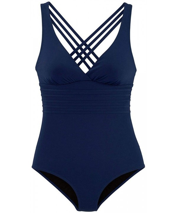 Women's One Piece Tummy Control Swimsuit Front Cross Swimwear Backless Monokini Bathing Suit - Blue B - CH18NQ49O2A $22.96-On...