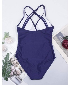 Women's One Piece Tummy Control Swimsuit Front Cross Swimwear Backless Monokini Bathing Suit - Blue B - CH18NQ49O2A $22.96-On...