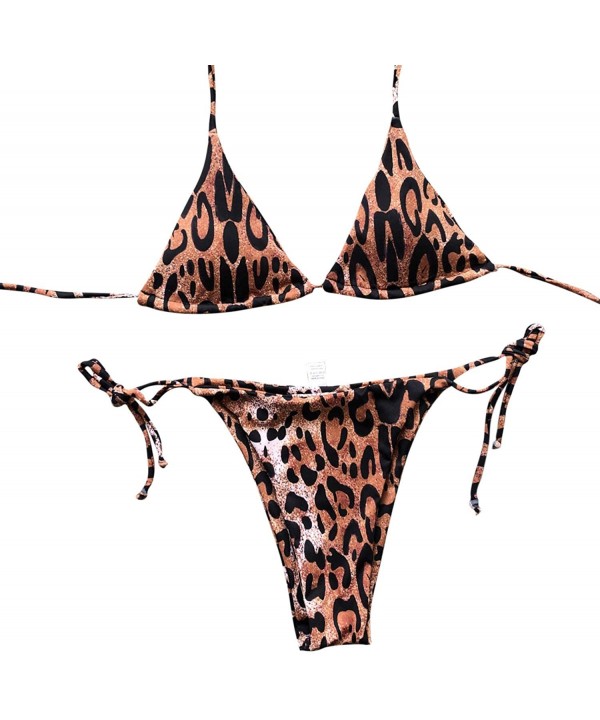 Womens Sexy Leopard Printed Two-Pieces Swimwear Halterneck Bikini Set Triangle Swimsuits - Pattern 3 - CX18QG3AU6K $21.19-Sets