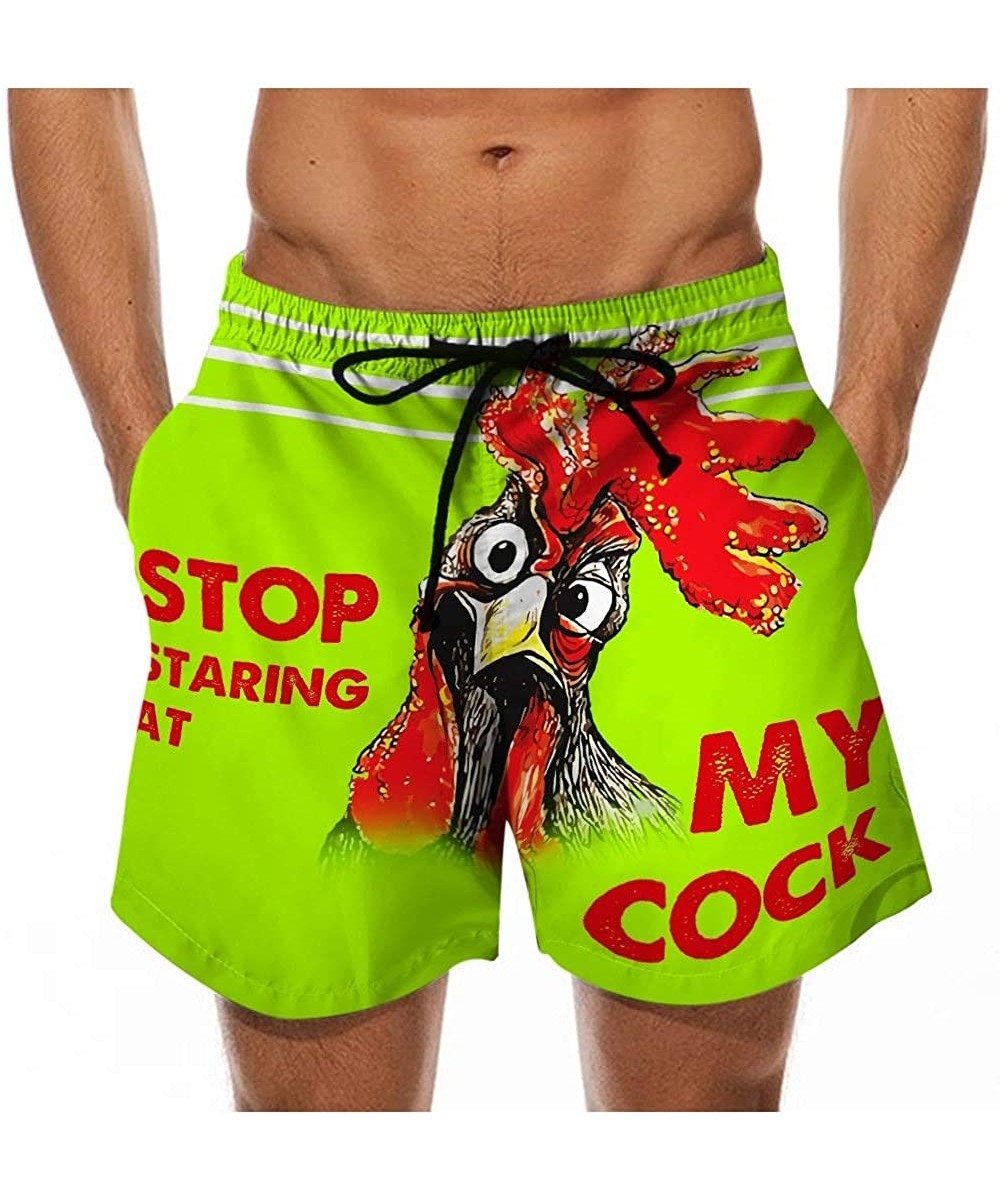 Mens Short Pants Drawstring Beach Shorts Stop Staring at My Cock Novelty Funny Printed Beer Festival Trouser - Green - C119DH...