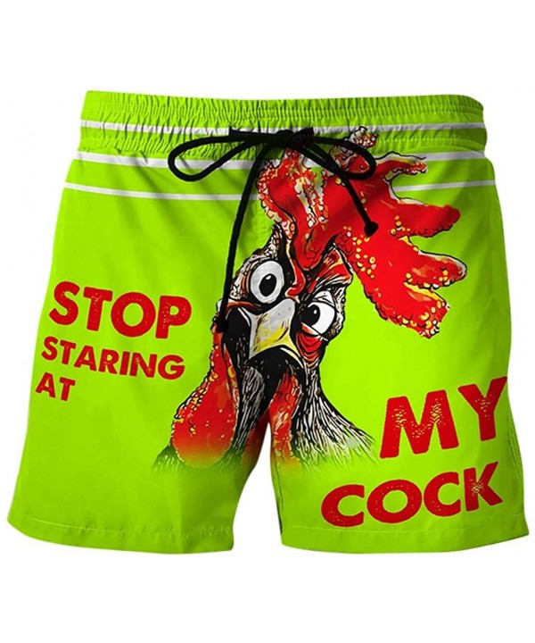 Mens Short Pants Drawstring Beach Shorts Stop Staring at My Cock Novelty Funny Printed Beer Festival Trouser - Green - C119DH...