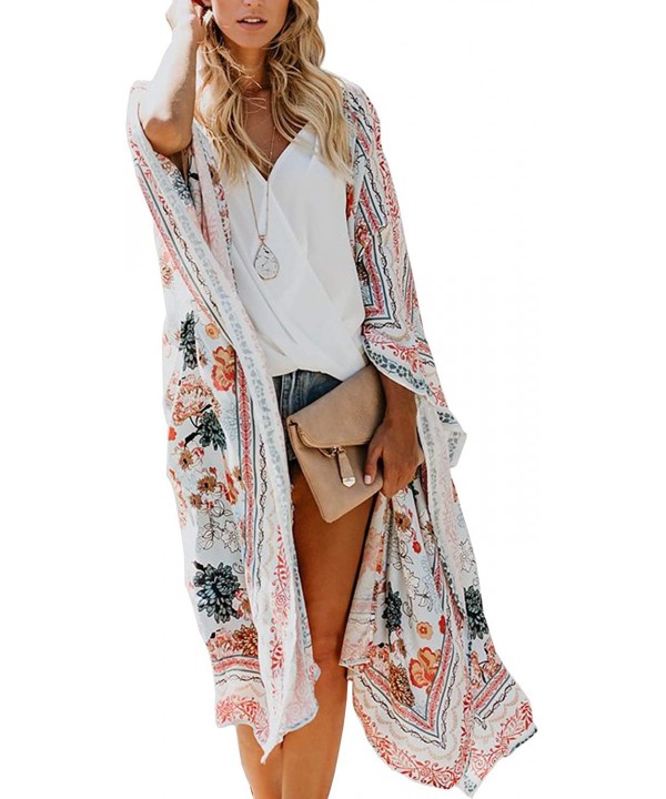 Women's Summer Long Flowy Kimono Cardigans Boho Chiffon Floral Beach Cover Up Tops - 0-multicolored - C418WZ2IC2Y $17.24-Cove...