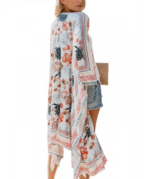 Women's Summer Long Flowy Kimono Cardigans Boho Chiffon Floral Beach Cover Up Tops - 0-multicolored - C418WZ2IC2Y $17.24-Cove...