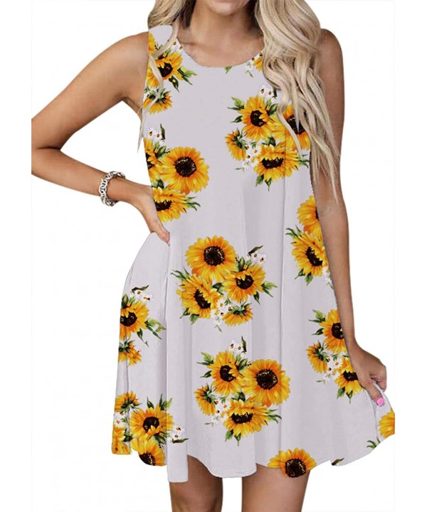 Womens Summer Casual T Shirt Dress Sunflower Floral Print Beach Cover up Tank Dress with Pockets - A6 - CS1903DXUGU $30.22-Co...