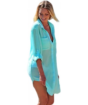 Women's Beach Cover Up Shirt Swimsuit Bikini Beachwear Bathing Suit Beach Dress - Light Green - CN19452UU7K $14.42-Cover-Ups