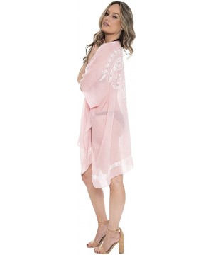 Women's Summer Solid Color Wrap Topper/Cover Up/Kimono Open Front Outwear Beachwear Dress Daisy Flower Edge Jp1628 Pink - C11...