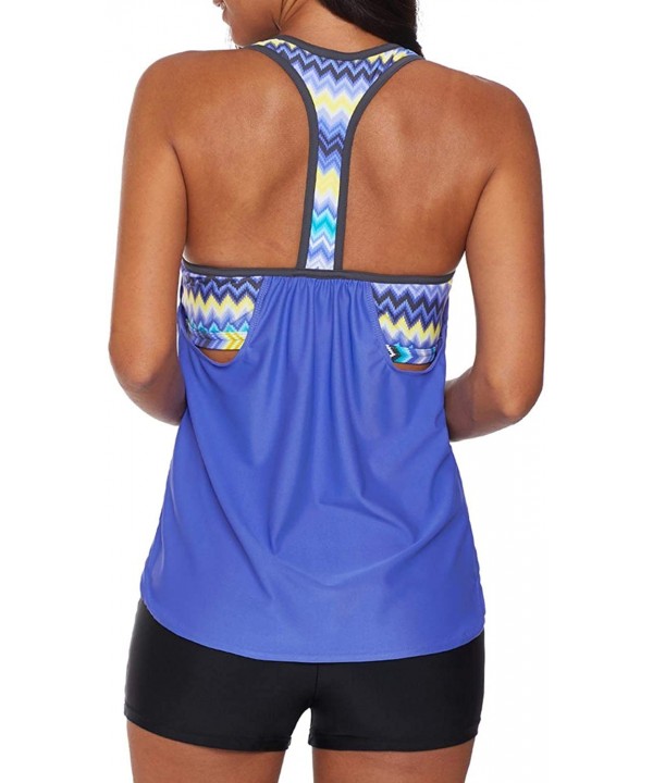 Women 2 Pieces Layered Style Printed Tankini with Boy Short Racerback Swimsuits - 1 T Back-blue - CR18O8LGYQS $30.66-Rash Guards