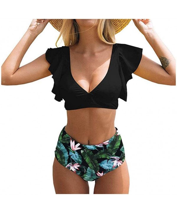 Women High Waist Bikini Push Up Bikinis Print Swimsuit Female Beachwear Swimwear - Light Green - CX1962GSXLU $16.22-Bottoms