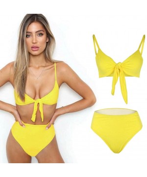 Womens Tie Knot Front High Waist Bathing Suit Swimwear Bikini Set - Yellow - C11809G2AEU $13.00-Sets