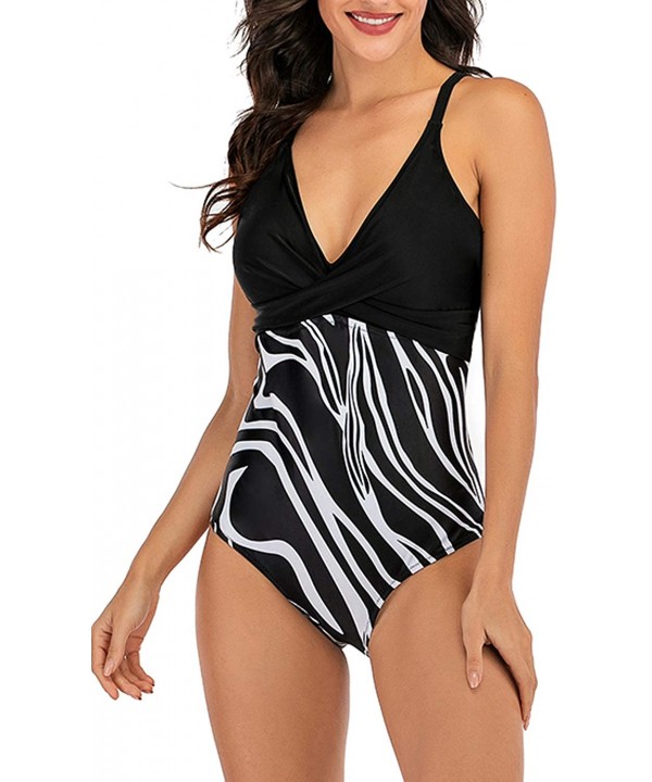 One Pieces Swimsuits V Neck Athletic Training Bathing Suits for Women - Black - CY19465LL35 $18.56-Racing