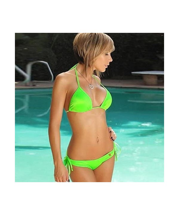 Skimpy Bikini-Women Bikini Set Push-up Bandeau Bra Bandage Swimsuit Bathing Suit Swimwear - Green - CL1946743DG $7.31-Sets