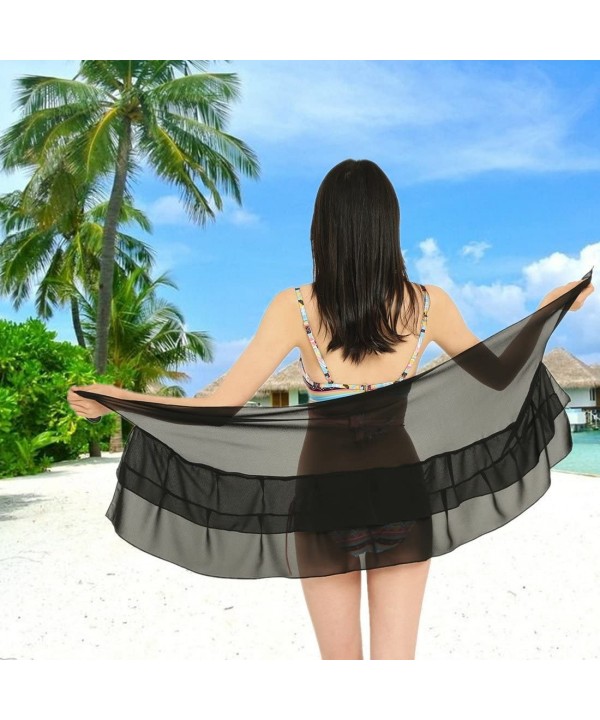 Womens Short Sarong Soft Wrap Beach Swimsuit Cover Up Pareo Swimwear Skirt - Black 2 - CX18H9IM24K $8.37-Cover-Ups