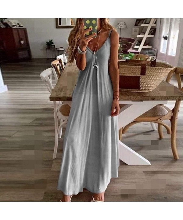 Women Sleeveless Dresses Casual Sexy Sunflower Printed Summer Beach Holiday Maxi Dress for Women Sundress X 6 Gray - C0199Y5G...