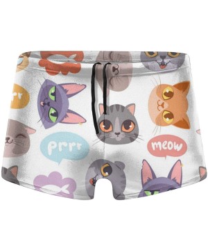 Men's Swim Trunks Cartoon Cat Head Quick Dry Boxer Trunks Low Rise Swim Surf Boxer - C919E8QNK7S $29.52-Racing