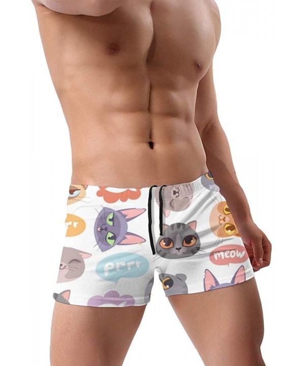 Men's Swim Trunks Cartoon Cat Head Quick Dry Boxer Trunks Low Rise Swim Surf Boxer - C919E8QNK7S $29.52-Racing