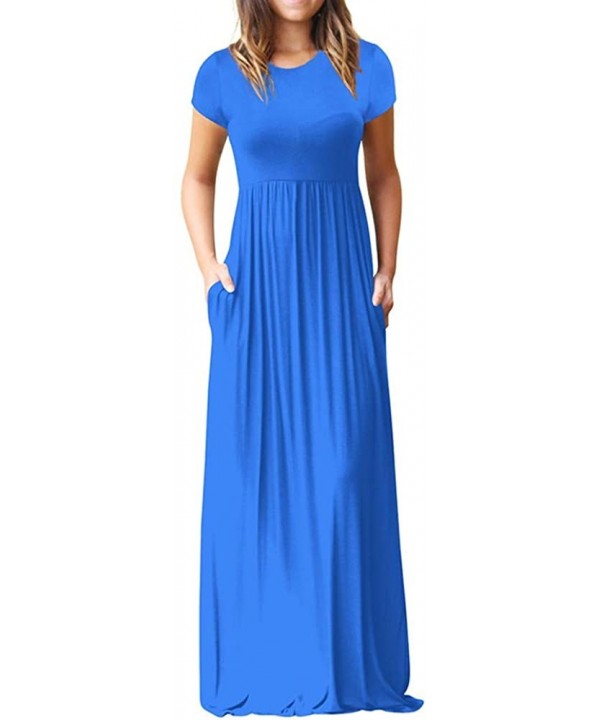 Vestido Women's O-Neck Print T Shirt Maxi Tank Long Swing Dress - Blue L - CK18T8OEGZE $11.27-Cover-Ups