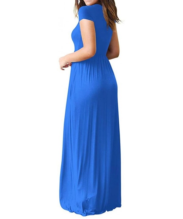 Vestido Women's O-Neck Print T Shirt Maxi Tank Long Swing Dress - Blue L - CK18T8OEGZE $11.27-Cover-Ups