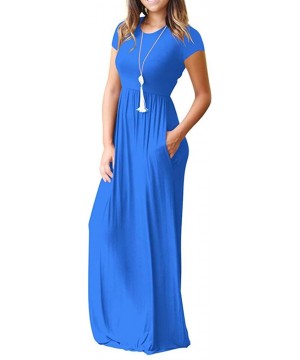 Vestido Women's O-Neck Print T Shirt Maxi Tank Long Swing Dress - Blue L - CK18T8OEGZE $11.27-Cover-Ups