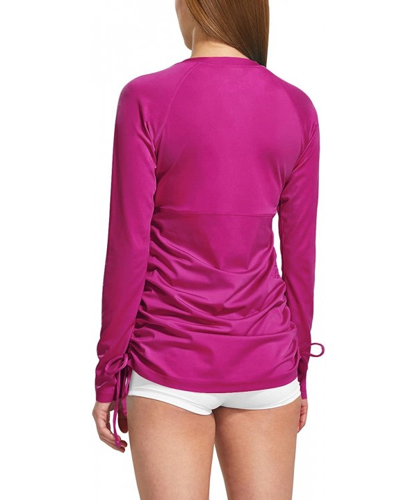 Women's Long Sleeve Half-Zip Sun Protection Rashguard Side Adjustable Swim Shirt - Fuchsia - CC1805Y96Z5 $28.97-Tankinis