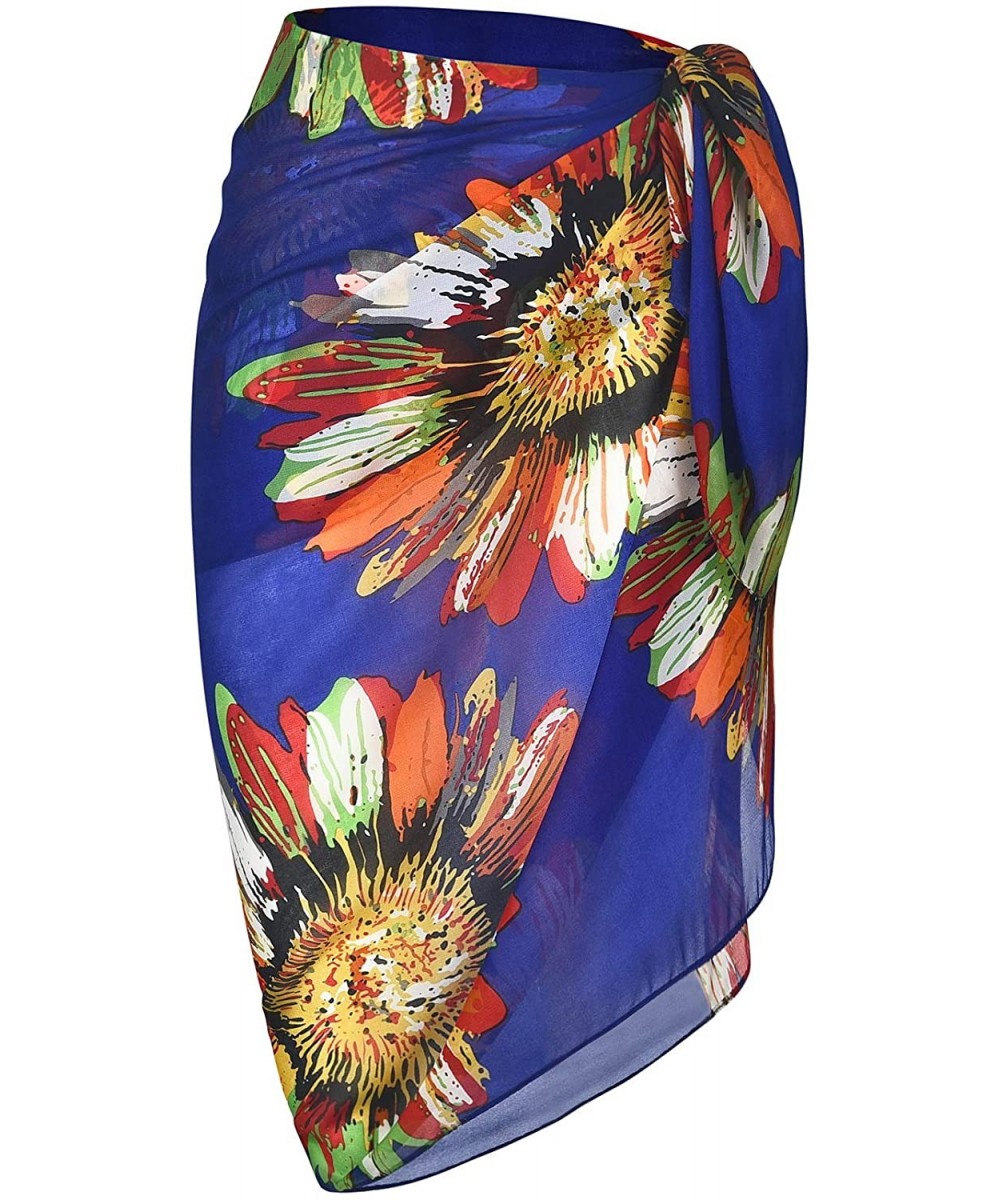 Women's Beach Cover Up Sarong Dress Pareo Wrap Chiffon - T Pattern-sunflowers Royal Blue - C518HHEC0NW $12.61-Cover-Ups