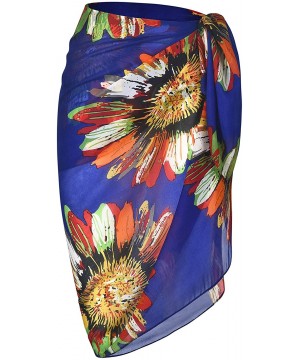 Women's Beach Cover Up Sarong Dress Pareo Wrap Chiffon - T Pattern-sunflowers Royal Blue - C518HHEC0NW $12.61-Cover-Ups