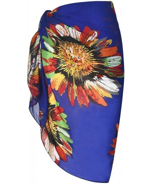 Women's Beach Cover Up Sarong Dress Pareo Wrap Chiffon - T Pattern-sunflowers Royal Blue - C518HHEC0NW $12.61-Cover-Ups