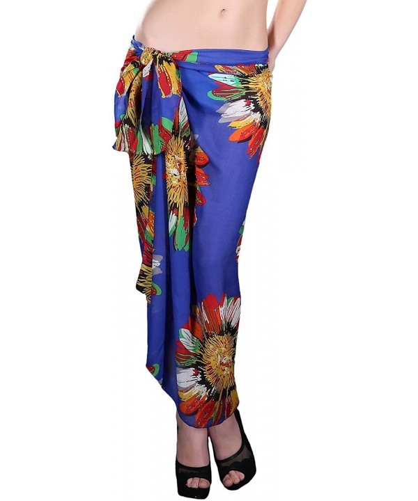 Women's Beach Cover Up Sarong Dress Pareo Wrap Chiffon - T Pattern-sunflowers Royal Blue - C518HHEC0NW $12.61-Cover-Ups