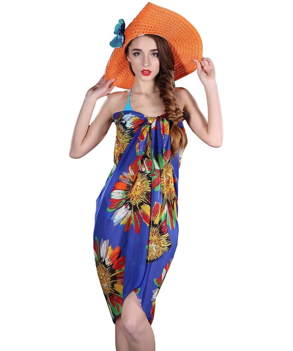 Women's Beach Cover Up Sarong Dress Pareo Wrap Chiffon - T Pattern-sunflowers Royal Blue - C518HHEC0NW $12.61-Cover-Ups