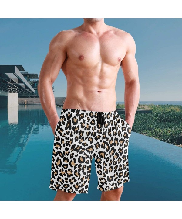 Leopard Animal Skin Print Men's Swim Trunks Quick Dry Shorts with Pockets - CD199284SU7 $16.96-Racing