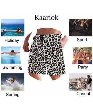 Leopard Animal Skin Print Men's Swim Trunks Quick Dry Shorts with Pockets - CD199284SU7 $16.96-Racing