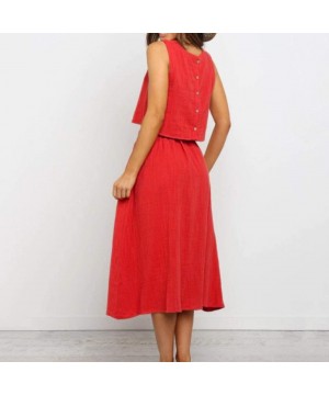 Women's 2 Piece Outfit Dress Sleeveless Crop Top with High Waisted Button Down Maxi Skirt Set - Red - C1194N5U97I $18.89-Cove...